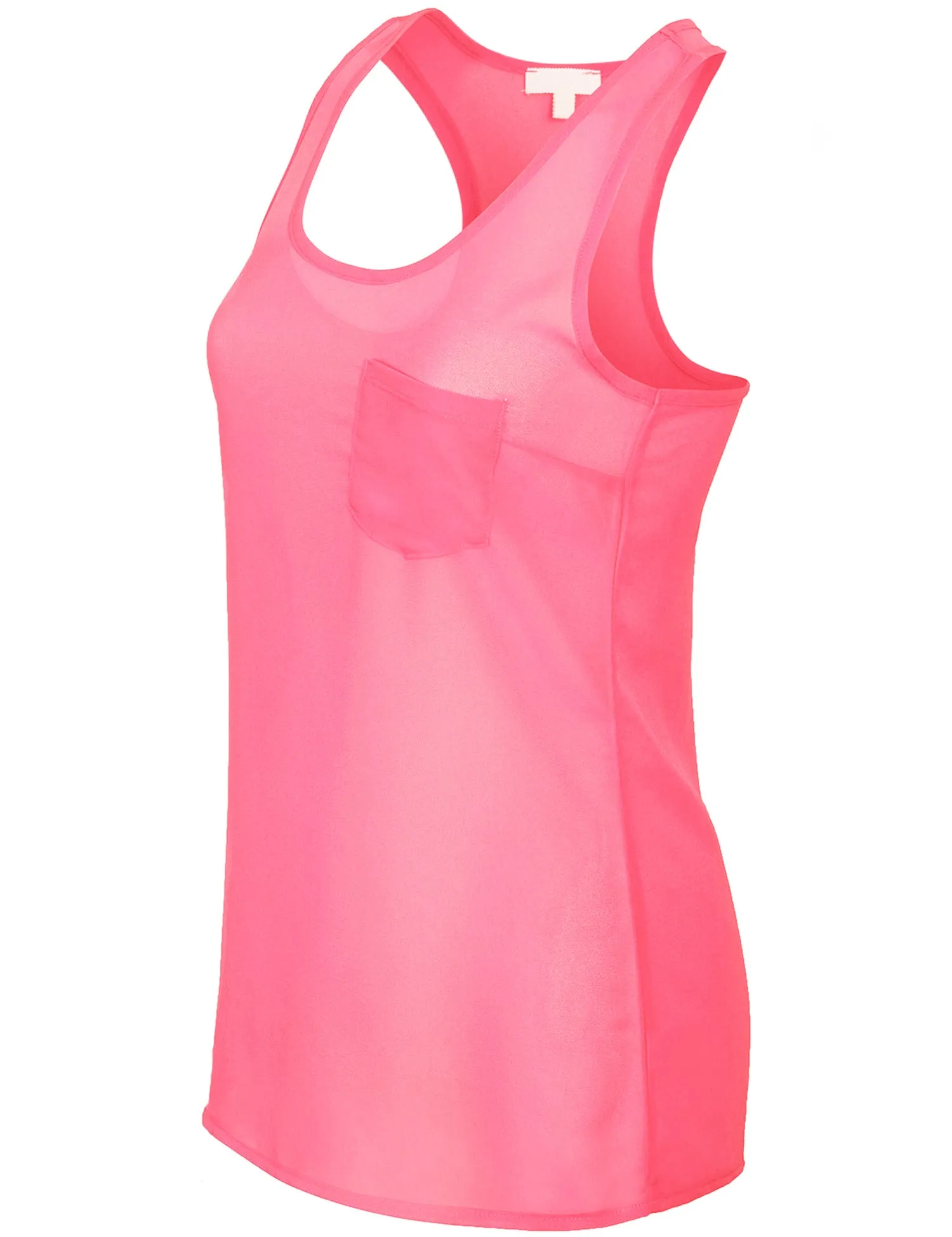 Womens Sheer Chiffon Racerback Tank Top Shirts with Front Pocket