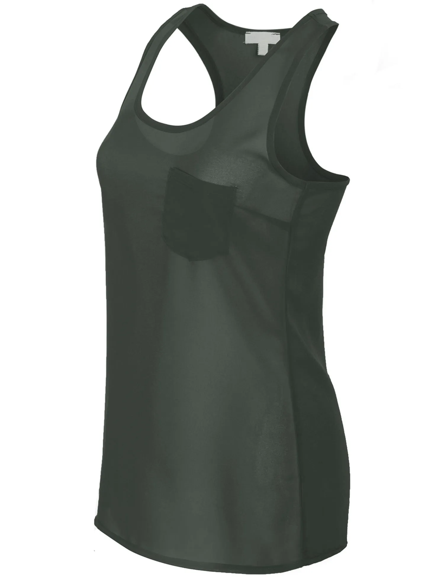 Womens Sheer Chiffon Racerback Tank Top Shirts with Front Pocket