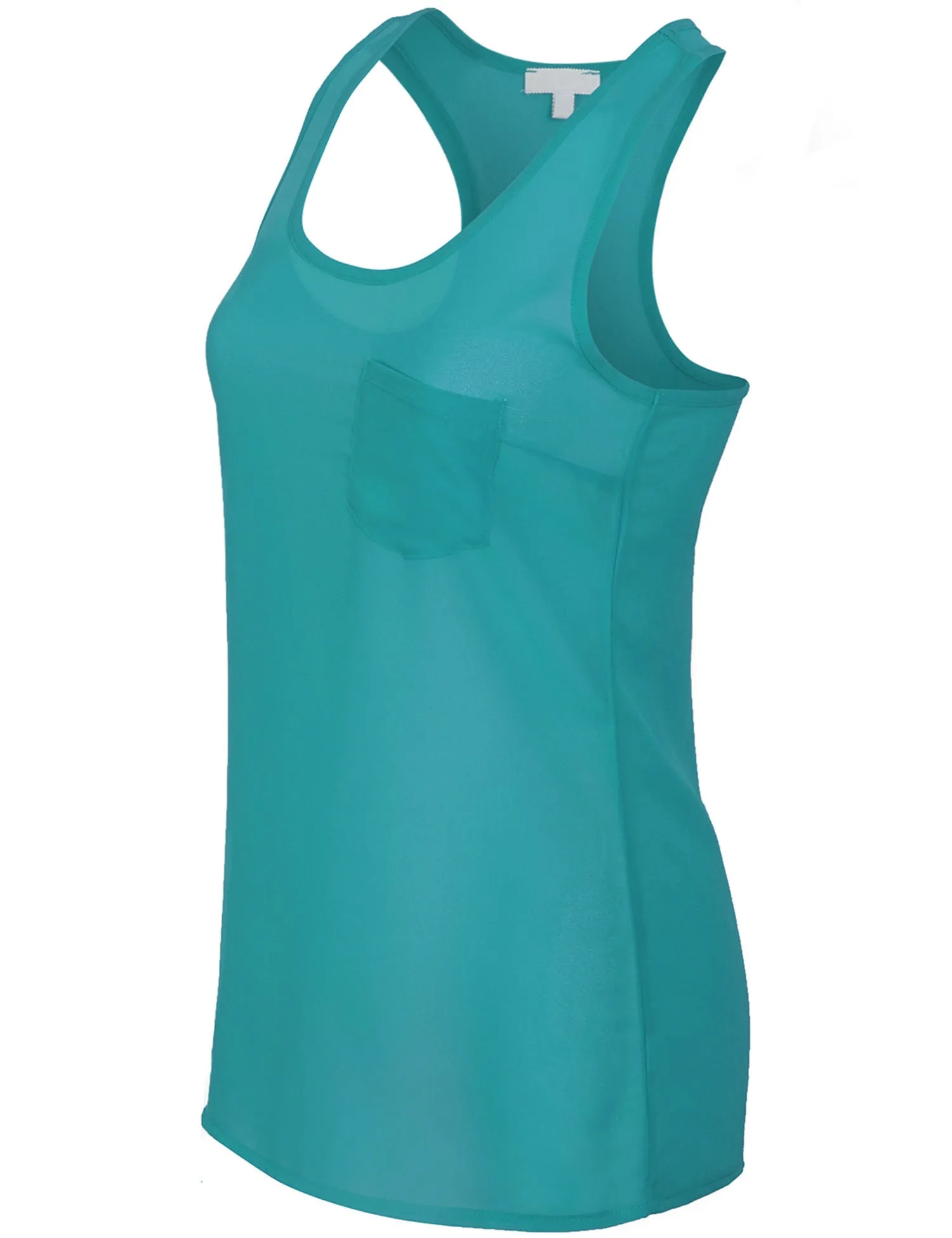 Womens Sheer Chiffon Racerback Tank Top Shirts with Front Pocket