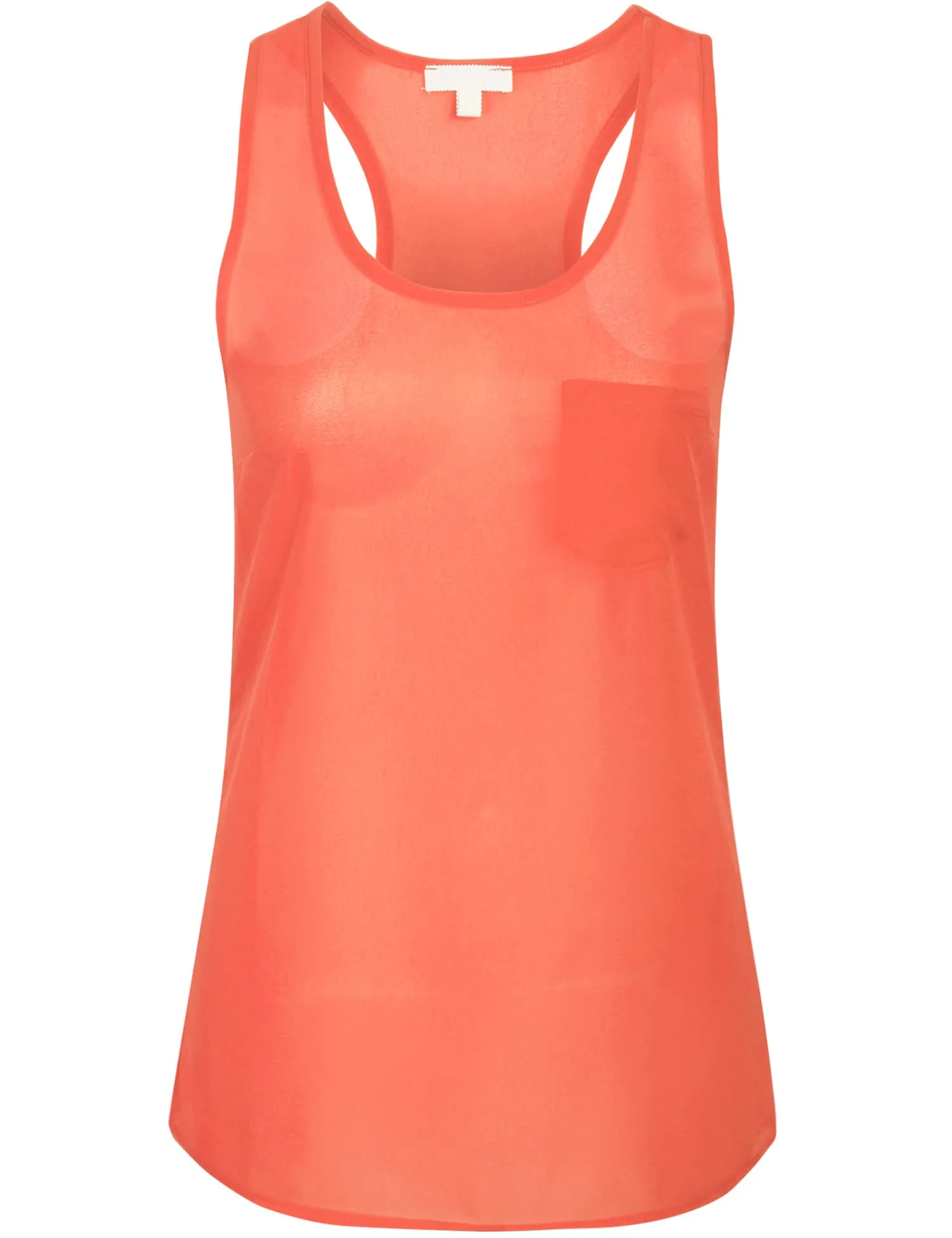Womens Sheer Chiffon Racerback Tank Top Shirts with Front Pocket