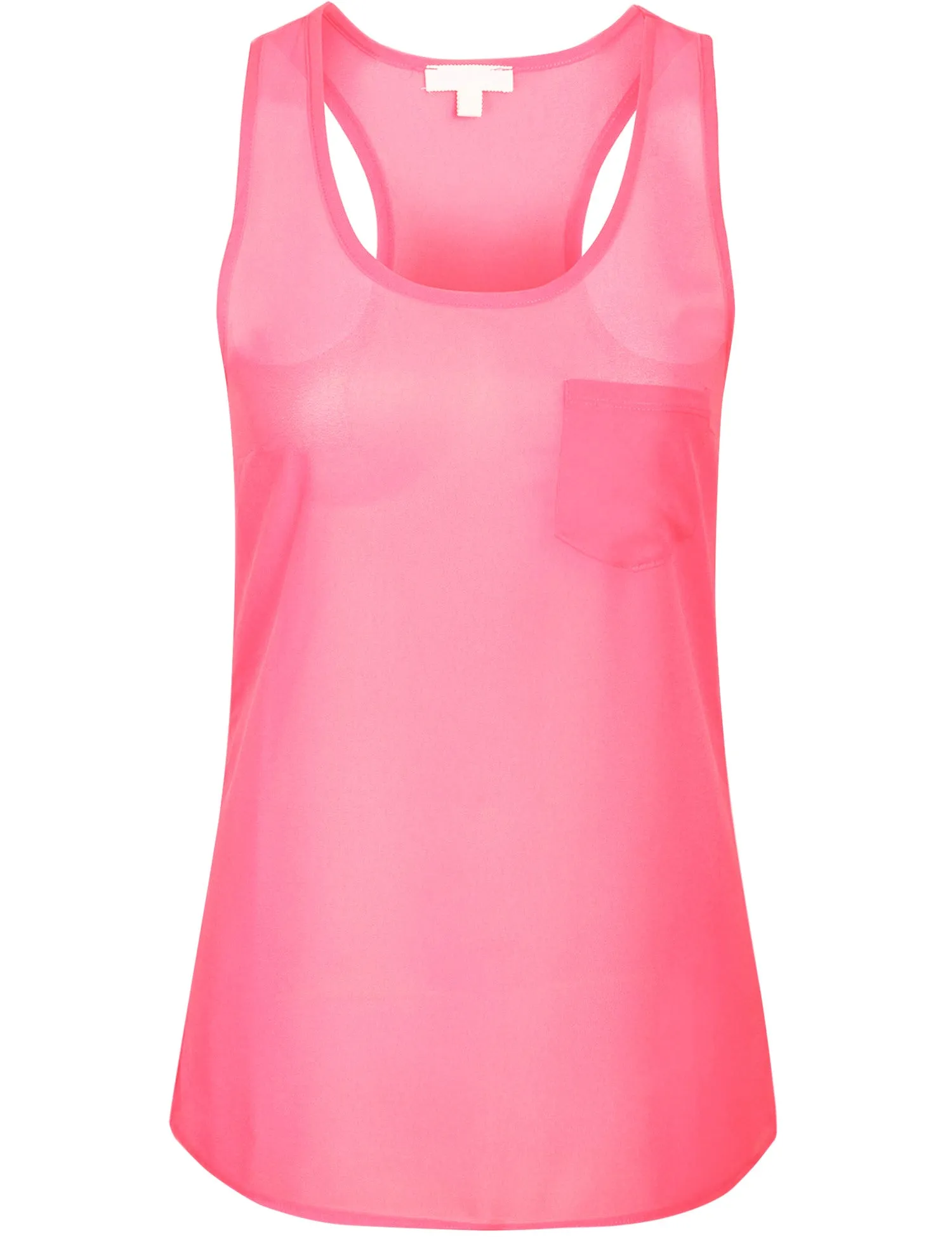 Womens Sheer Chiffon Racerback Tank Top Shirts with Front Pocket