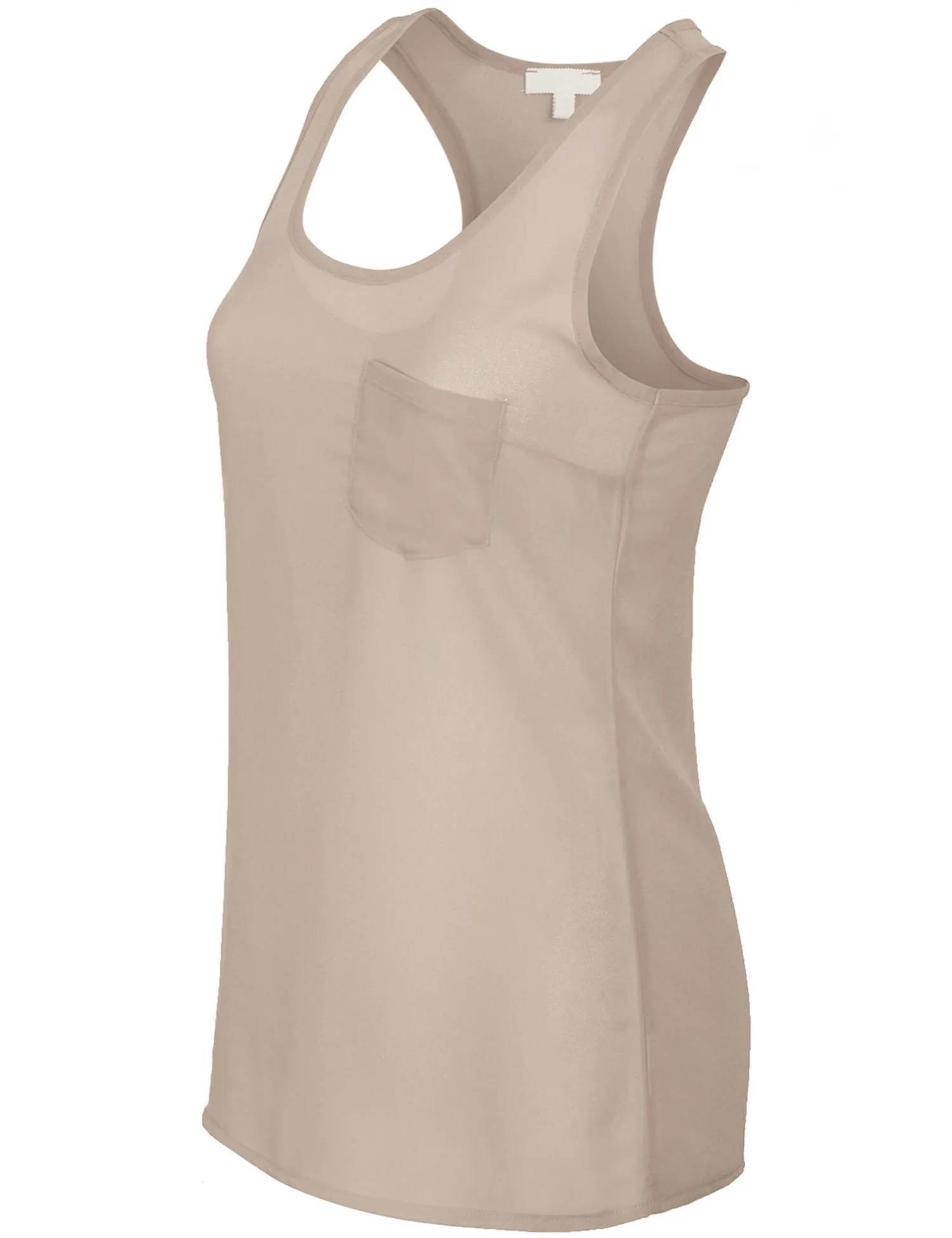 Womens Sheer Chiffon Racerback Tank Top Shirts with Front Pocket