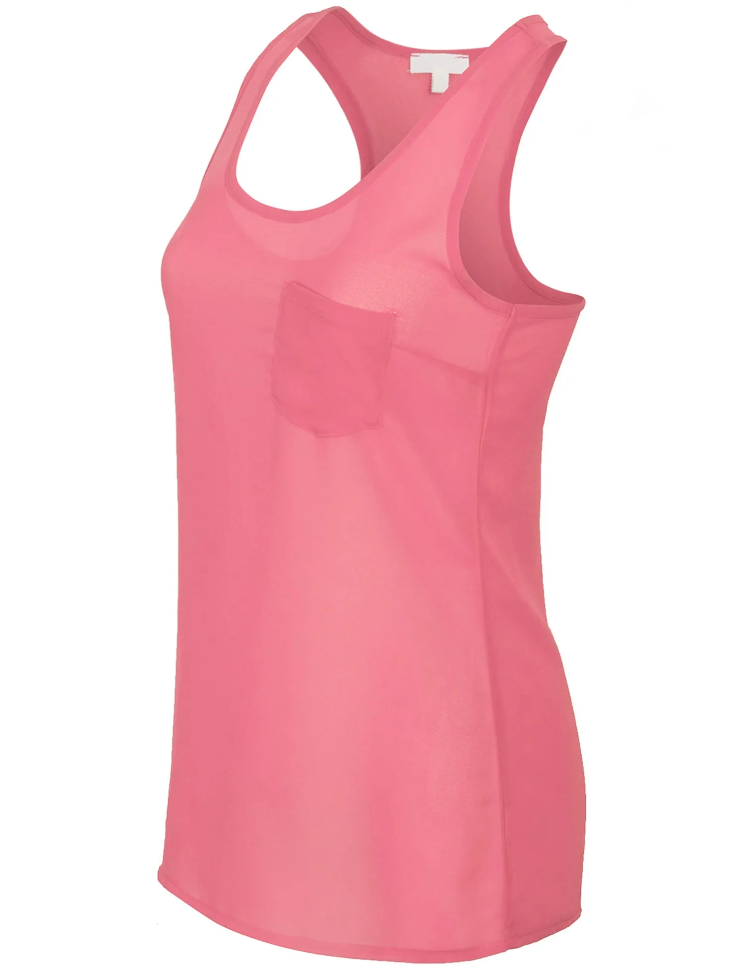 Womens Sheer Chiffon Racerback Tank Top Shirts with Front Pocket