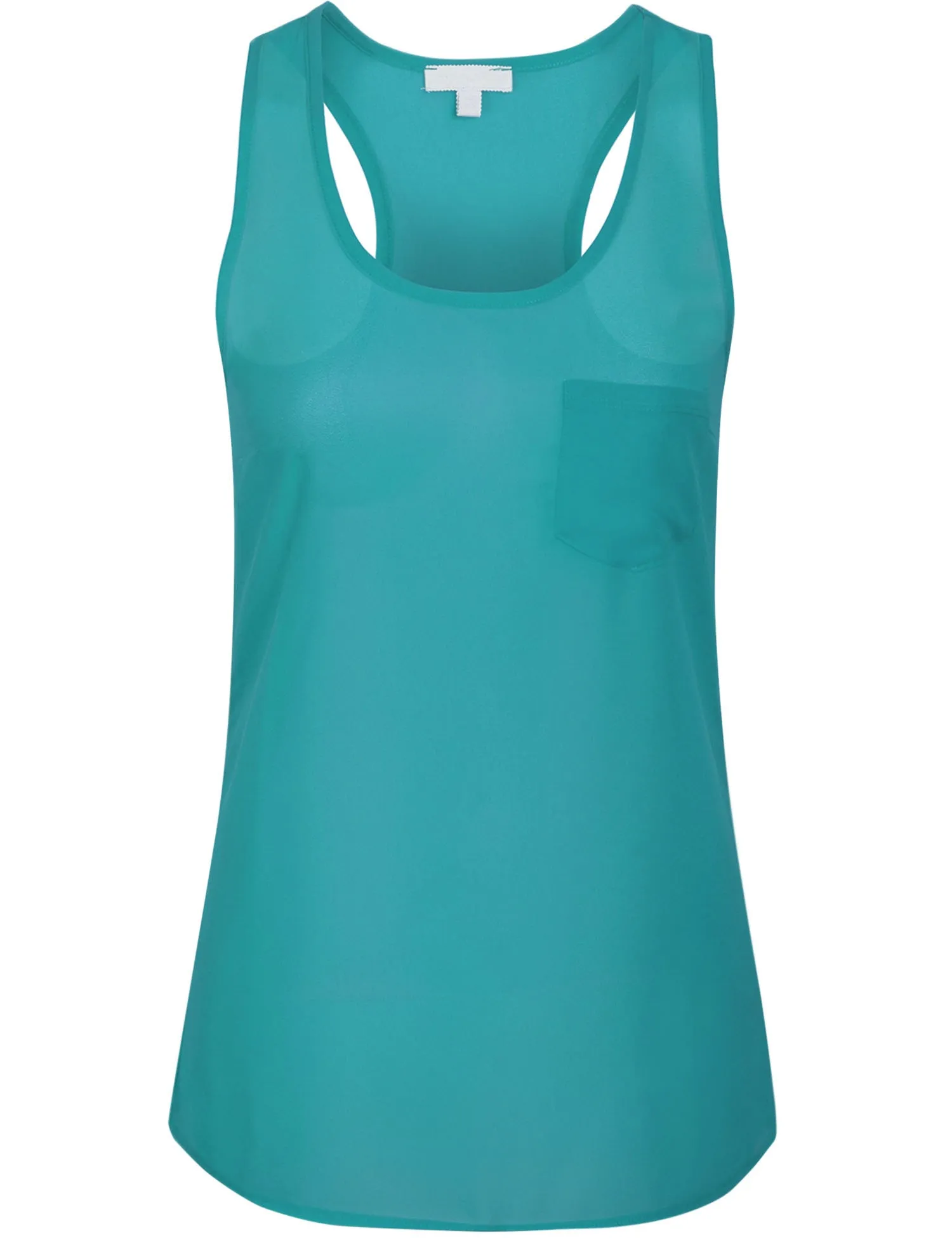 Womens Sheer Chiffon Racerback Tank Top Shirts with Front Pocket