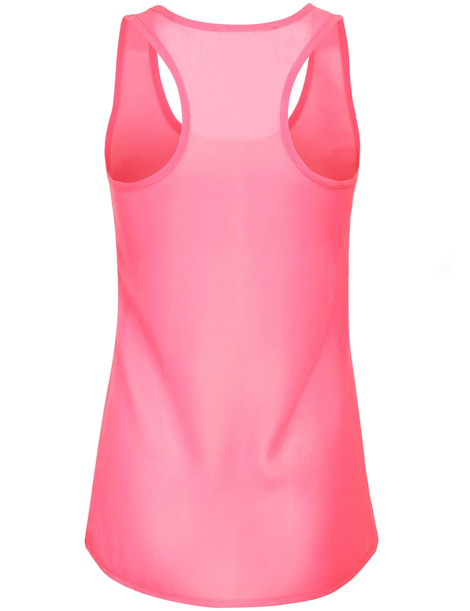 Womens Sheer Chiffon Racerback Tank Top Shirts with Front Pocket
