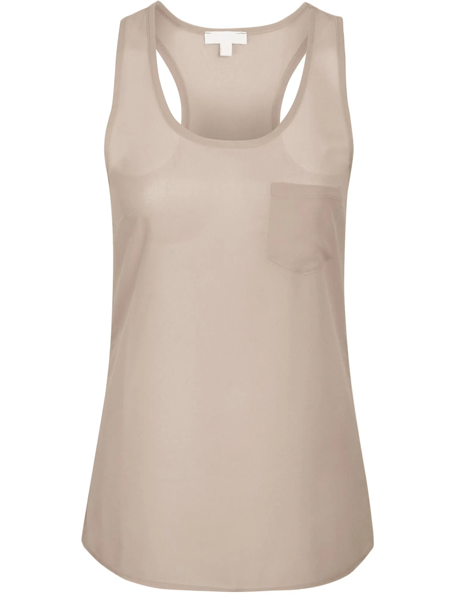 Womens Sheer Chiffon Racerback Tank Top Shirts with Front Pocket