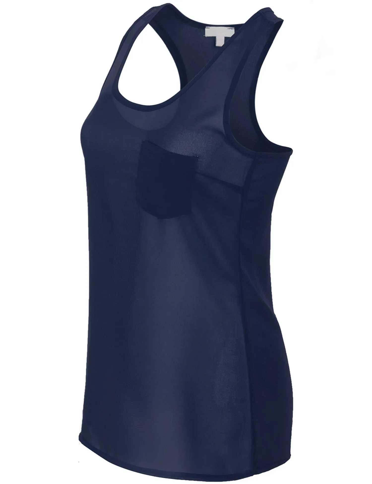 Womens Sheer Chiffon Racerback Tank Top Shirts with Front Pocket