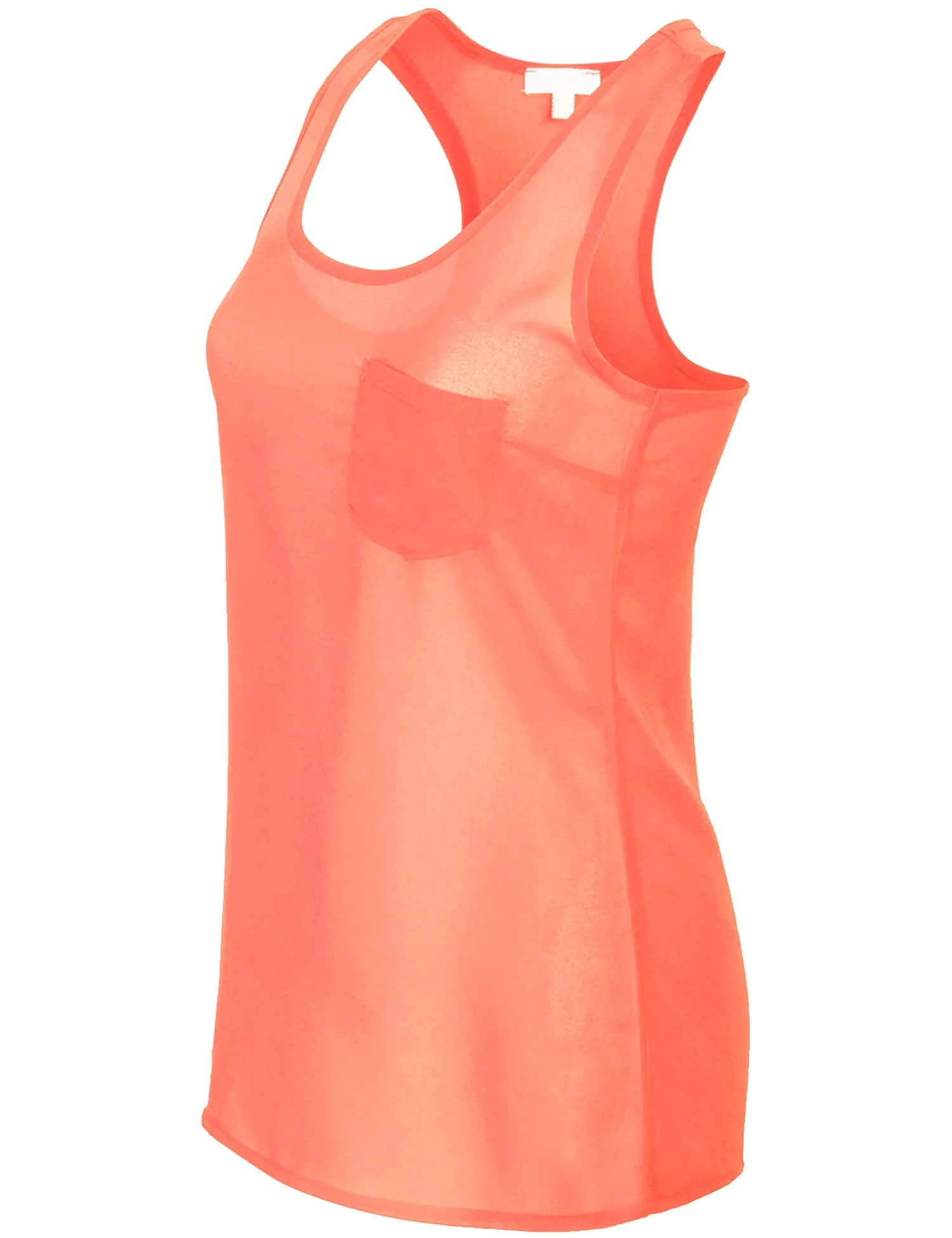 Womens Sheer Chiffon Racerback Tank Top Shirts with Front Pocket