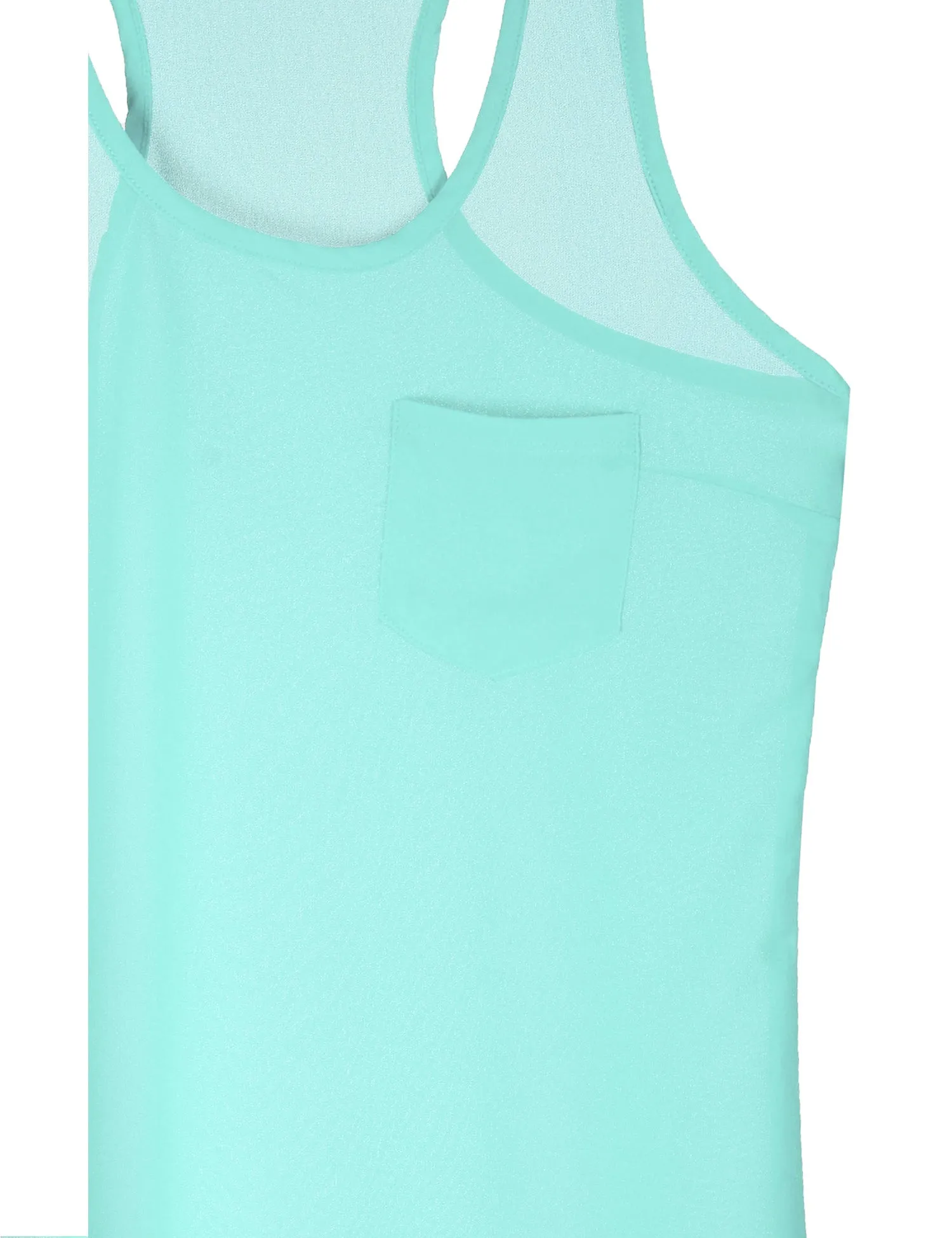 Womens Sheer Chiffon Racerback Tank Top Shirts with Front Pocket