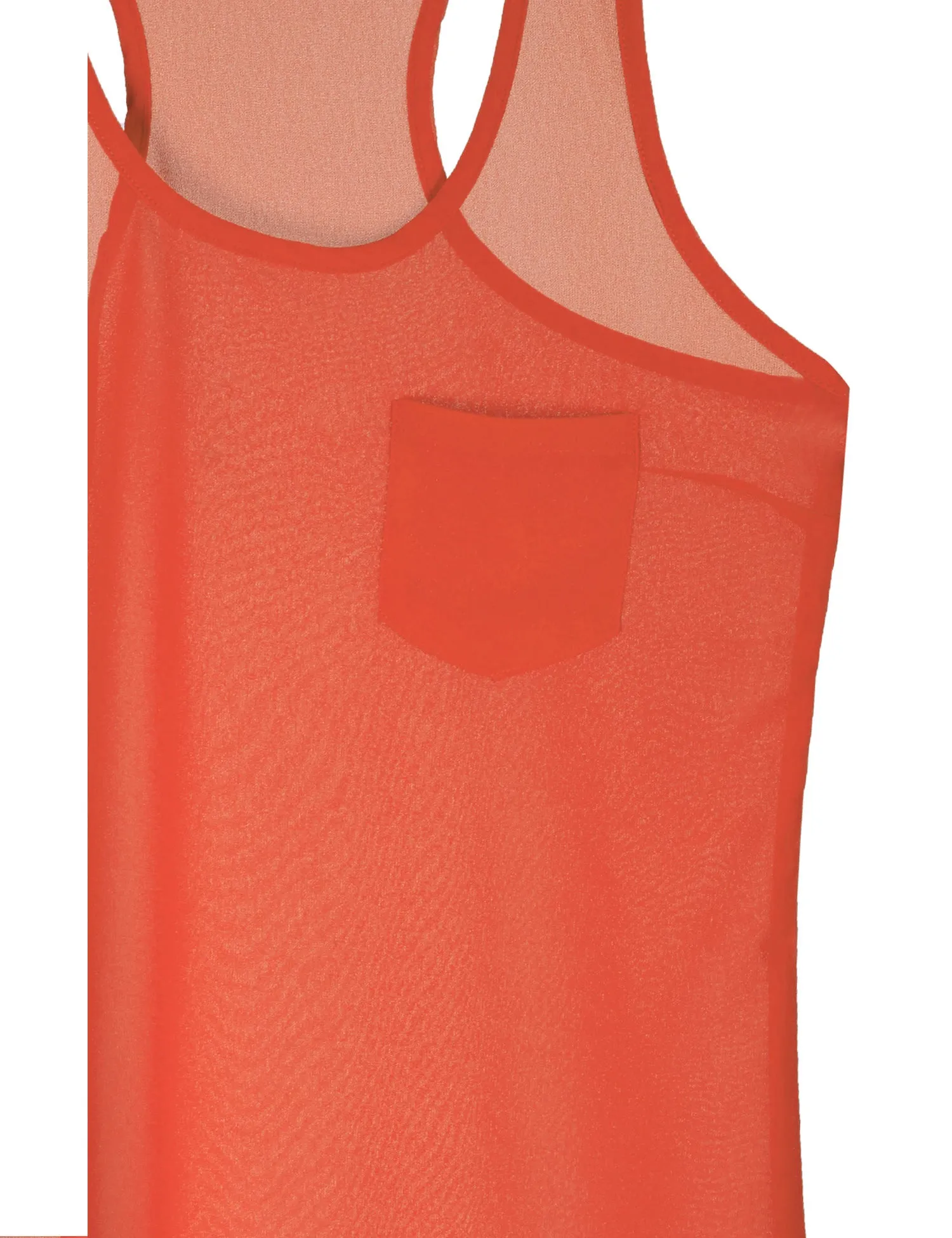 Womens Sheer Chiffon Racerback Tank Top Shirts with Front Pocket