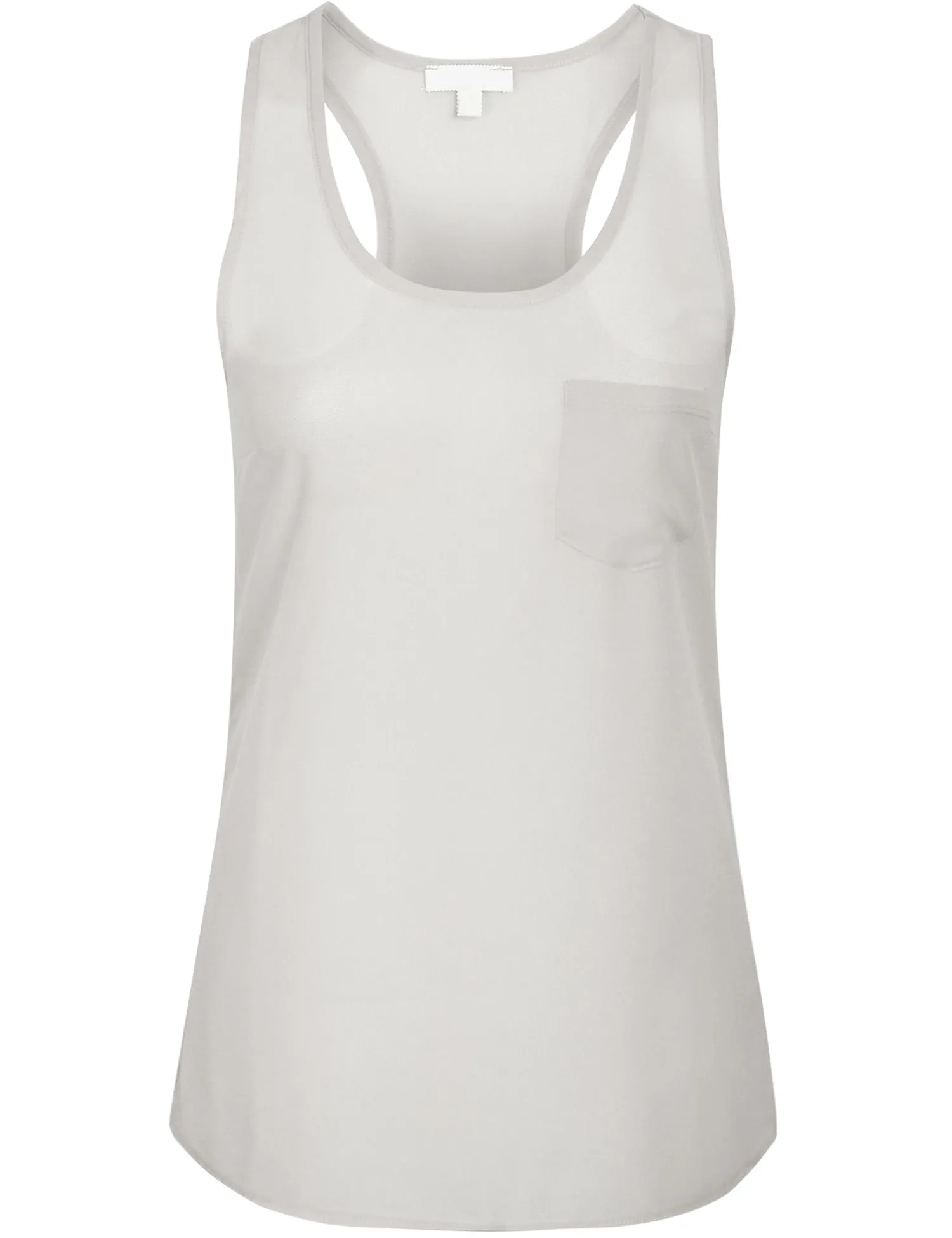 Womens Sheer Chiffon Racerback Tank Top Shirts with Front Pocket