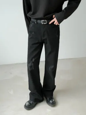Zhou Scratched Slim Fit Flared Jeans